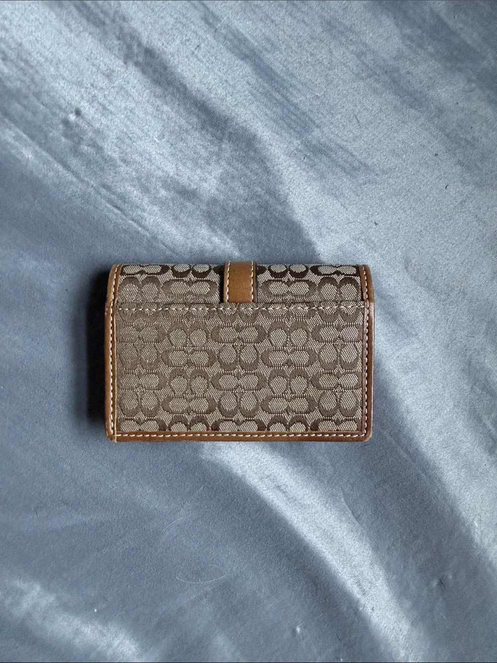 Coach Brown Signature Canvas Card Holder with Buckle Strap